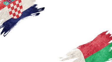 Beyaz Arkaplanda Hırvatistan ve Madagaskar Bayrakları